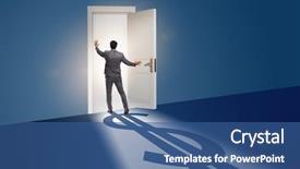  Presentation with moving news casting - Slide deck consisting of retirement exit - businessman casting shadow in dollar background and a ocean colored foreground