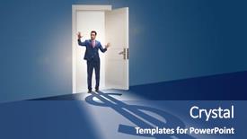  Presentation with moving news casting - Audience pleasing presentation theme consisting of retirement exit - businessman casting shadow in dollar backdrop and a ocean colored foreground