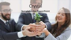  Presentation with team hands - Presentation having entrepreneurship green - close up young sprouts background and a light gray colored foreground