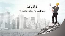  Presentation with investments - Presentation consisting of carrier future - young architect looking to ruined background and a cool aqua colored foreground