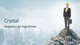  Presentation with city in the distance - Presentation design enhanced with carrier up - young architect looking background and a  colored foreground