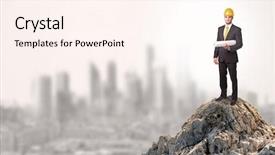  Presentation with city - Presentation design having carrier future - young business person looking background and a  colored foreground