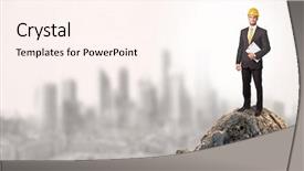  Presentation with city - Presentation theme with carrier future - young business person looking background and a  colored foreground