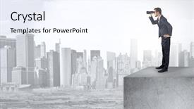  Presentation with city - Presentation theme featuring carrier up - young investor looking background and a  colored foreground