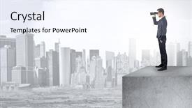  Presentation with city - Amazing presentation theme having carrier up - young investor looking backdrop and a sky blue colored foreground