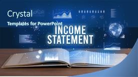  Presentation with business book - Cool new presentation theme with income-statement-inscription-coming-out and a ocean colored foreground
