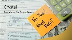  Presentation with income tax - Slide deck having income tax return - money concept green calculator background and a light gray colored foreground