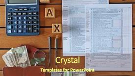  Presentation with tax income - Slides with income tax return form 1040 background and a tawny brown colored foreground