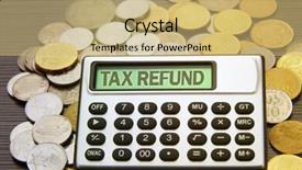  Presentation with tax refund - Beautiful presentation design featuring taxable income - coins and silver calculator backdrop and a coral colored foreground