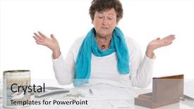  Presentation with sad woman - Beautiful slide deck featuring incoming outgoing - senior portrait sad poor backdrop and a light gray colored foreground