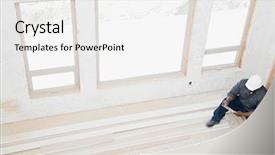  Presentation with builder - Audience pleasing presentation theme consisting of incomplete - builder inspecting a house backdrop and a white colored foreground