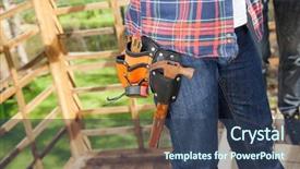  Presentation with construction site construction - Amazing presentation theme having incomplete details - midsection of construction worker wearing backdrop and a ocean colored foreground