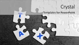  Presentation with puzzle pieces - Beautiful PPT theme featuring incomplete details - tax concept white jigsaw puzzle backdrop and a  colored foreground