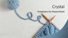  Presentation with needles - Presentation enhanced with incomplete knitting project with wooden background and a white colored foreground