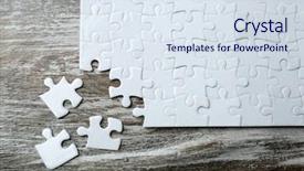  Presentation with wooden - PPT theme consisting of incomplete puzzles on wooden table background and a sky blue colored foreground