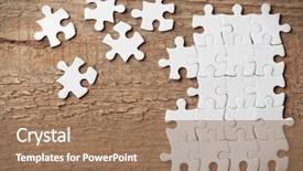  Presentation with dark vintage wood table texture - Beautiful slide deck featuring incomplete puzzles on wooden table backdrop and a coral colored foreground