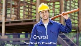  Presentation with construction site construction - Cool new PPT layouts with incomplete timber cabin at construction backdrop and a ocean colored foreground