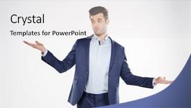  Presentation with studio - PPT theme having incomprehension - incomprehensible business man which posing background and a  colored foreground