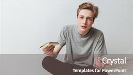  Presentation with jeans - Presentation design with incomprehension - incomprehensible man in jeans background and a gray colored foreground