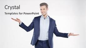  Presentation with studio - Presentation design having incomprehension - smiling incomprehensible business man which background and a white colored foreground