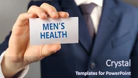  Presentation with urology - Theme having incontinence - businessman with business card close-up background and a navy blue colored foreground