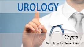  Presentation with urology - Amazing presentation design having incontinence - doctor touching virtual screen backdrop and a soft green colored foreground