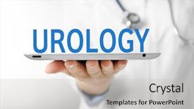  Presentation with urology - PPT layouts featuring incontinence - doctor with tablet on light background and a light gray colored foreground