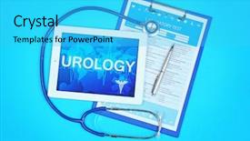  Presentation with clipboard stethoscope - Slide deck having incontinence - tablet computer clipboard stethoscope background and a cyan colored foreground