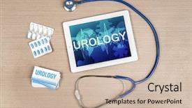  Presentation with medicines - Slides featuring incontinence - tablet computer stethoscope medicines background and a soft green colored foreground