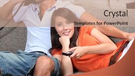  Presentation with comic couple - Slides having incontrol 18 - young couple relaxing background and a coral colored foreground