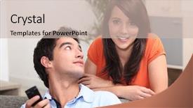  Presentation with television watching - Presentation featuring incontrol 18 - young couple watching television background and a soft green colored foreground