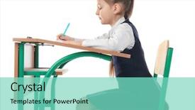  Presentation with school desk - Cool new slide set with incorrect posture concept little girl backdrop and a seafoam green colored foreground