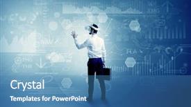  Presentation with glasses - Slide deck consisting of increase decrease - businessman checking 3d reports background and a teal colored foreground