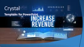  Presentation with revenue - Slide set featuring increase revenue inscription coming out from an open book creative business concept background and a ocean colored foreground