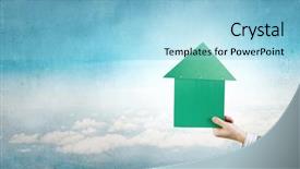  Presentation with business growth - Colorful PPT theme enhanced with increase sales - hand holding rising arrow representing backdrop and a light blue colored foreground