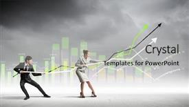  Presentation with growth chart - Amazing slide set having increase sales - image of young businesspeople pulling backdrop and a light gray colored foreground