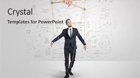  Presentation with concept - Cool new PPT theme with increased utilization - little businessman controlled from above backdrop and a  colored foreground