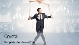  Presentation with controlled drugs - PPT theme featuring increased utilization - puppet businessman controlled by another background and a  colored foreground