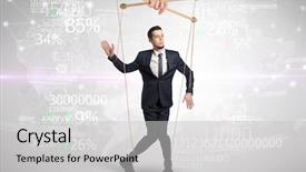  Presentation with 3d puppet - PPT layouts with increased utilization - subordinated puppet man with results background and a  colored foreground