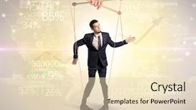  Presentation with numbers - Slides enhanced with increased utilization - subordinated puppet man with results background and a lemonade colored foreground