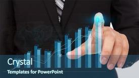 Presentation with high tech - PPT theme having increment - business man pressing high tech background and a ocean colored foreground