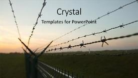  Presentation with clear - Slides consisting of incrustations - barbed wire fence against clear background and a light gray colored foreground