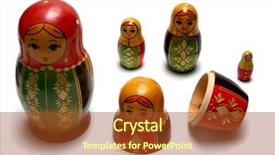  Presentation with russian - Slides featuring incrustations - disassembled russian matreshka toys isolated background and a  colored foreground