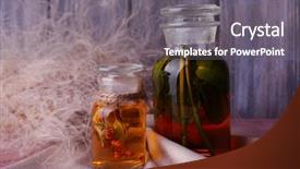  Presentation with table napkin - Amazing PPT theme having bottles of herbal tincture backdrop and a gray colored foreground