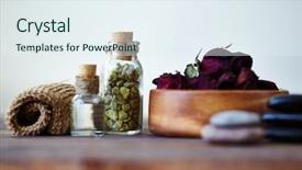  Presentation with aromatherapy oil - Theme consisting of close-up of petals background and a sky blue colored foreground