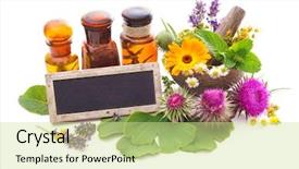 Presentation with healing - Cool new slide deck with biloba - tincture bottles and healing herbs backdrop and a soft green colored foreground