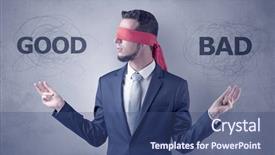  Presentation with love between man and woman - Cool new theme with indecision - covered eye indecisive businessman choosing backdrop and a  colored foreground
