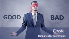  Presentation with eye - Amazing PPT theme having indecision - covered eye indecisive businessman choosing backdrop and a  colored foreground