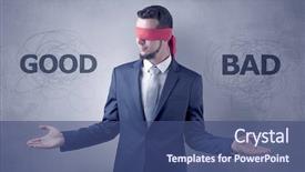  Presentation with love between man and woman - Amazing PPT theme having indecision - covered eye indecisive businessman choosing backdrop and a  colored foreground