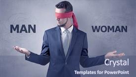  Presentation with love between man and woman - Presentation theme consisting of indecision - covered eye indecisive businessman choosing background and a ocean colored foreground